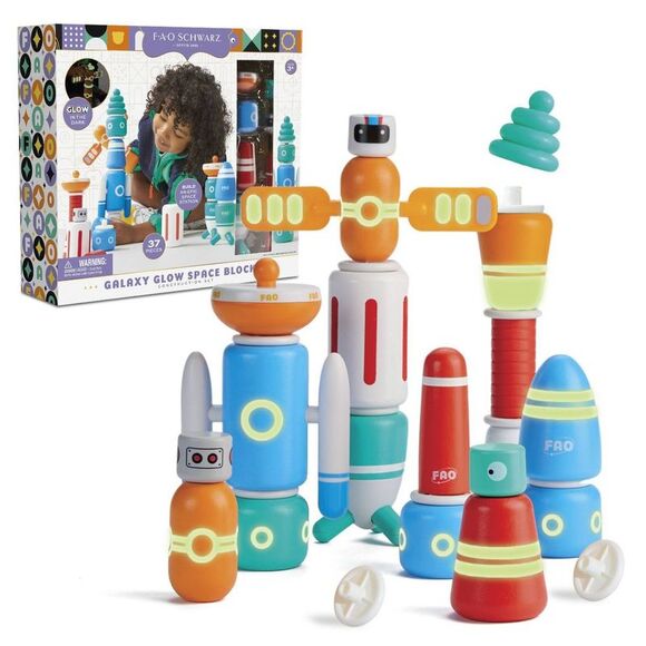 FAO Schwarz -  Galaxy Glow Space Blocks 37pc Glow-in- Blue - Picture 1 of 4